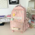 Japanese ins style casual pink backpack, cute star plush and MGDCH letters school bag for daily use. - Backpack with Pendant / Pink White