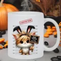 Keramik Kaffeetasse mit süßem Hasen-Mugshot-Druck, perfekter Büro Becher für den täglichen Gebrauch. - Gefangener Lustig