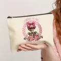Bonito neceser de lona con diseño de esqueleto y café, bolsa de maquillaje con cremallera estilosa. - 25.5X17CM / Estilo 2