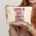 Bonito neceser de lona con cremallera y diseño de esqueleto rosa, bolsa organizadora de maquillaje. - 25.5X17CM / Estilo 3