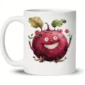 White ceramic coffee mug featuring a cute cartoon red beet illustration, perfect for office use. - 4