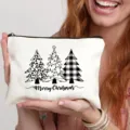 Neceser de maquillaje de lona blanca con bonito estampado navideño y cierre de cremallera. - 25.5X17CM / Estilo 5