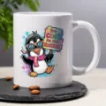 White ceramic coffee mug with cool cartoon penguin print, perfect for office and daily use. - 301-400ml / Style 1