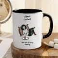 Detailed showcase of a stylish black and white ceramic coffee mug with unique artistic text. - 301-400ml / Style 1