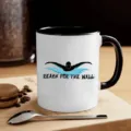 Ceramic coffee mug with swimmer graphic detail, stylish black rim and handle for office desk use - 301-400ml / Style 5