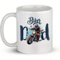White ceramic coffee mug with biker dad motorcycle print, ideal for office or home use. - Style 5