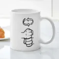 White ceramic coffee mug with unique custom fist line art print for office daily use. - Style 9