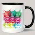 Stylish ceramic coffee mug with black handle and colorful pop art cat print for office use. - 301-400ml / Style 10