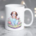 Cute cartoon puppy ceramic coffee mug, lovely crystal floral print office drinkware detail view - Cartoon Dog