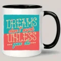 Detail view of a ceramic coffee mug with motivational quote print, office desk accessory. - 301-400ml / Style 7