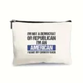 Bolsa cosmetica de lona blanca con estampado de eslogan americano para uso diario. - Estilo 4