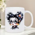 White ceramic coffee mug with cute space girl illustration, perfect for office and daily use. - Space & Galaxy