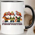 Ceramic coffee mug with cute firefighter gnomes design, black handle and rim, perfect office cup. - 301-400ml / Style 8