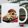 Weißer Keramik Kaffeetasse mit buntem Vintage Blumen Auto Design, ideal für Büro und Alltag. - 301-400ml / Stil 8