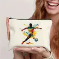 Bolsa de maquillaje con cremallera de lona estuche con diseño de jugador de fútbol abstracto. - Estilo 9