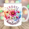 White ceramic coffee mug featuring colorful floral design and inspirational text. - Style 9