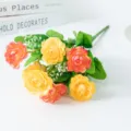 Artificial silk rose bouquet with 7 forks, fake flowers for home living room decor and table arrangement. - Sunset
