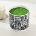 Nordic minimalist flower pot with artificial green grass inside, black and white pattern. - Graffiti Line Cylinder Pot