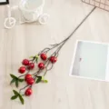 Artificial pomegranate branch foam fruit decor rustic style home hotel restaurant display. - Small Hawthorn - Red