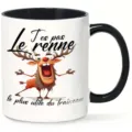 Primer plano de taza de cerámica con diseño de reno divertido y texto en francés. - 301-400ml / Estilo 7