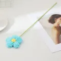 Handmade crochet knitted flower single stem blue artificial floral home decor vase display gift. - Light Blue