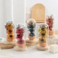 Preserved flower glass dome LED night light romantic gift home decor desktop ornament - Sesame Flower-Yellow