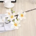 5-head artificial magnolia flower branch for home decor, vase arrangement, and wedding. - White