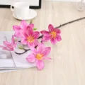 Artificial five-head pink magnolia flower branch for home living room vase wedding decor. - Purple