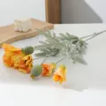 Artificial 6-head poppy silk flower detail shot, flocked orange floral decor for home photography. - Yellow