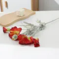 Artificial poppy flower detail, red silk petal and green flocked stem for home decor setup. - Red