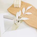 Christmas artificial glitter leaf branch white decorative simulation foliage for wreath. - White