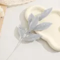 Silver glitter artificial leaf branch 6 leaves for Christmas tree wreath decor DIY crafts. - Silver