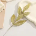 Gold glitter artificial leaf branch for Christmas tree decoration and festive wreath DIY. - Gold