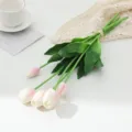 Artificial PU tulip flowers bouquet, soft touch pink and white floral decor for home. - Soft Glue Tulip - Light Pink