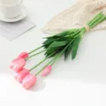 Artificial PU tulip flower bouquet, pink mini soft rubber floral decor for home. - Soft Glue Tulip - Deep Pink