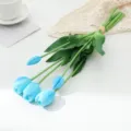 Blue artificial mini tulips PU soft touch flowers for home decor tabletop floral bouquet variant - Soft Glue Tulip - Blue