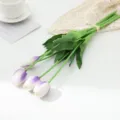 Mini soft PU tulip artificial flower bouquet for home decoration and wedding room styling. - Soft Glue Tulip - Light Purple