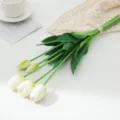 Mini soft PU tulip artificial flower variant, realistic touch home decor floral arrangement piece. - Soft Glue Tulip - White Green