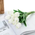 Artificial PU tulip bouquet fake flowers for home decoration and floral arrangement. - Mini Tulip - White