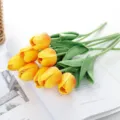 Yellow artificial PU mini tulip flower bouquet for home decor and wedding party arrangement - Mini Tulip - Sunset