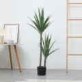 Detailed view of artificial potted plant with dual trunks, perfect for home decor display. - 100cm Double Head Sword Orchid
