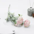 Three-head flocking ranunculus artificial flower detail, pink wedding decorative floral centerpiece. - Pink White