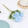Artificial ball chrysanthemum bouquet, 6-fork blue silk flower for home decor and photo props. - Blue