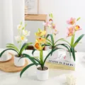 Artificial orchid potted plants fake flowers for home living room desktop decor. - Four-Head Magnolia / White