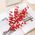 Artificial red berry branch fake winterberry floral stems for home christmas decor 65cm - 5-Fork Red Berries