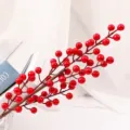 Artificial red berry branch winterberry stems for Christmas home and holiday floral decoration. - 5-Pronged Lucky Berries