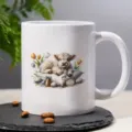 White ceramic coffee mug with cute highland cow Easter print, perfect for office and daily use. - 301-400ml / Style 1