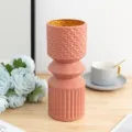 Modern pink plastic decorative flower vase with geometric embossed design for home decor - Cylinder Vase Orange