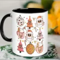 Retro Weihnachten Keramik Kaffeetasse mit lustigem Weihnachtsmann und Tannenbaum Motiv - 301-400ml / Stil 3