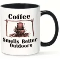 Taza de café de cerámica con estampado de camping al aire libre, mango negro, elegante. - Estilo 1